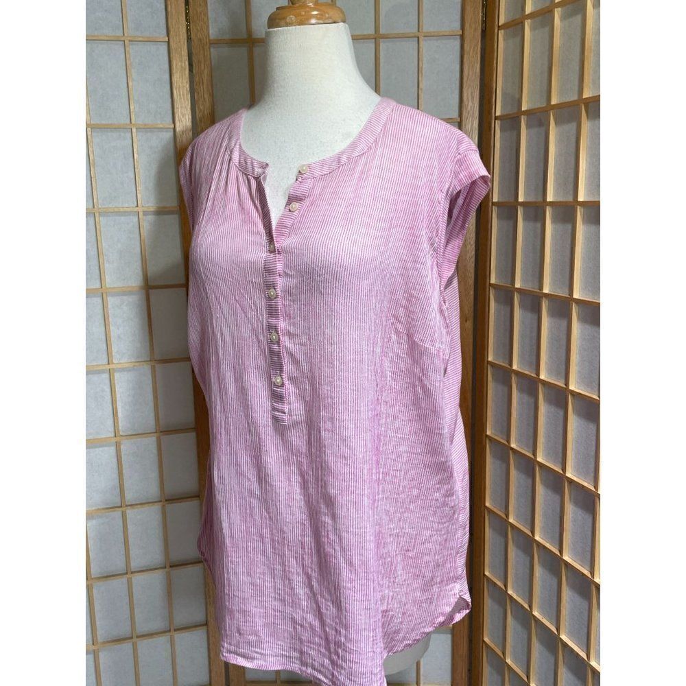 Talbots XL Petite Pink Seersucker Henley Cotton Blouse